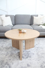 Load image into Gallery viewer, READY TO SHIP - Round Modern Solid Oak Wood Coffee Table - (28” diameter x 17”H)
