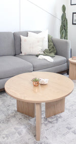 Load image into Gallery viewer, READY TO SHIP - Round Modern Solid Oak Wood Coffee Table - (28” diameter x 17”H)
