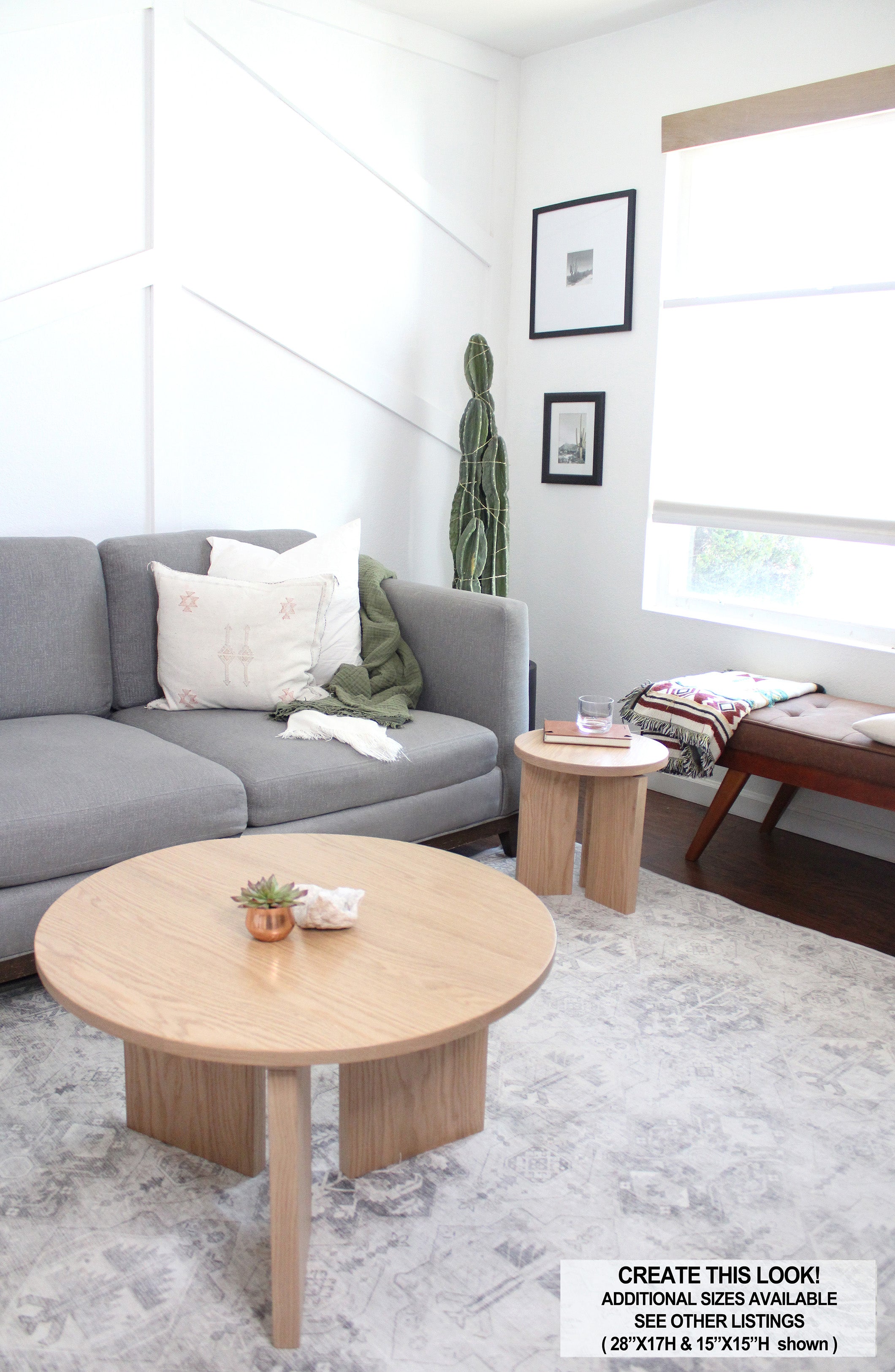 Modern Solid Oak Wood Coffee Table w/ Round Top