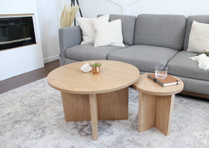 20% OFF - Round Solid Red Oak Wood Coffee Table (Pedestal Style Base)