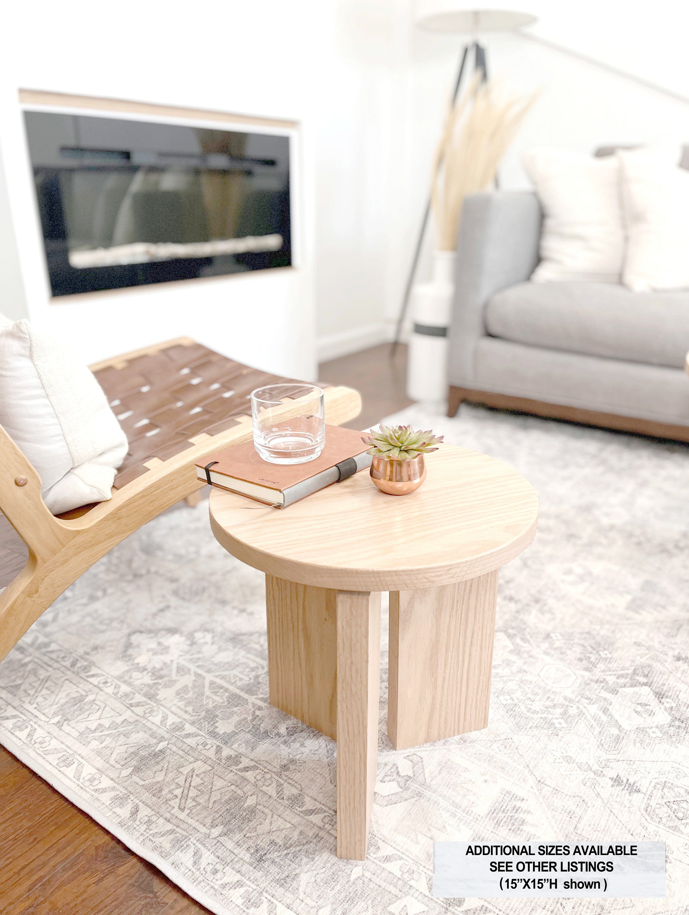 Modern Solid Oak Wood Coffee Table w/ Round Top