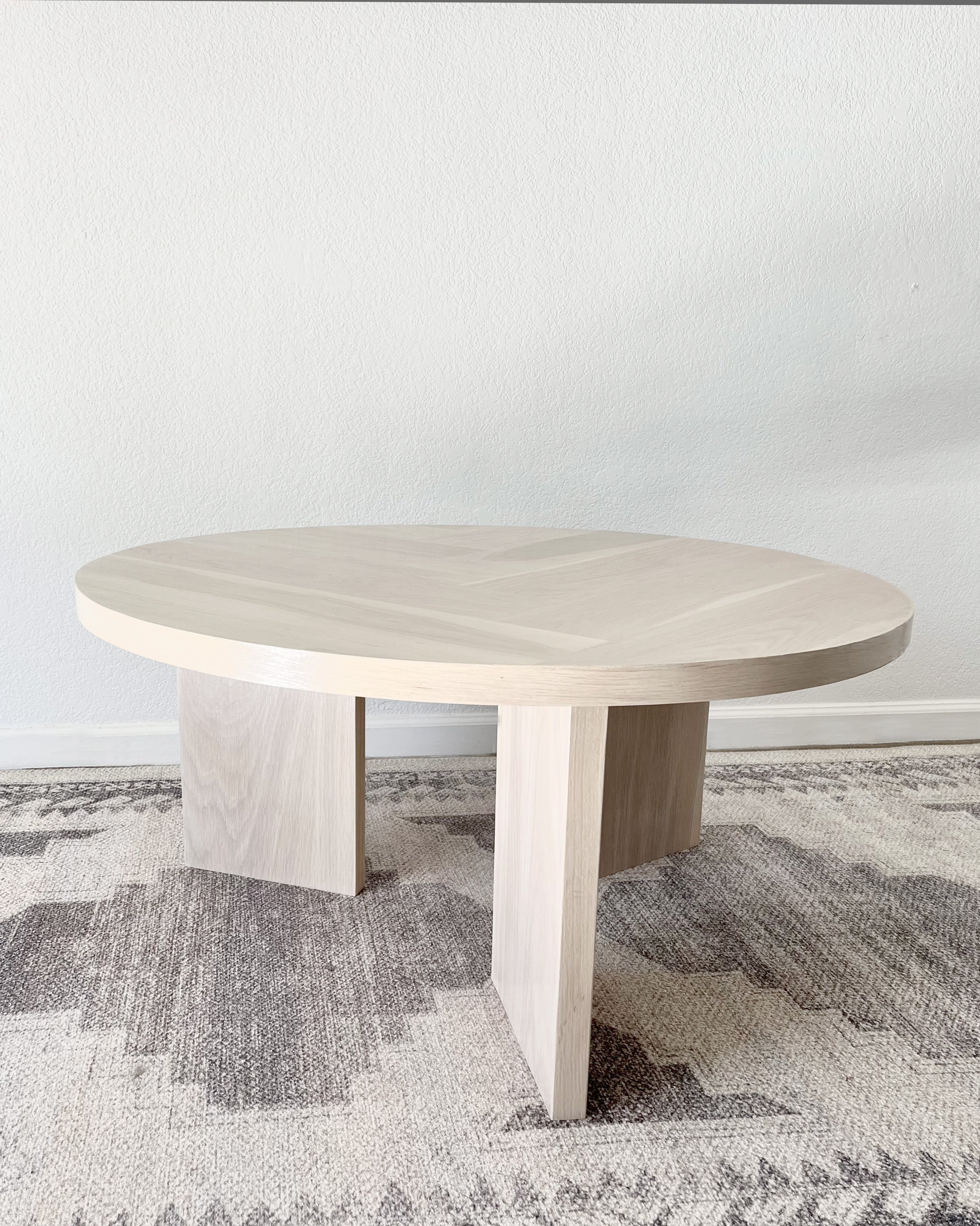 Modern White Oak Wood Coffee Table with Round Top - Tipsy Oak