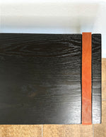 Load image into Gallery viewer, Modern Black Solid Oak Wood Bench with Leather Straps - (Metal U-shape Legs)
