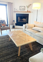 Load image into Gallery viewer, Modern Southwestern Wood Coffee Table - (Angled Wood or Metal Hairpin Legs)
