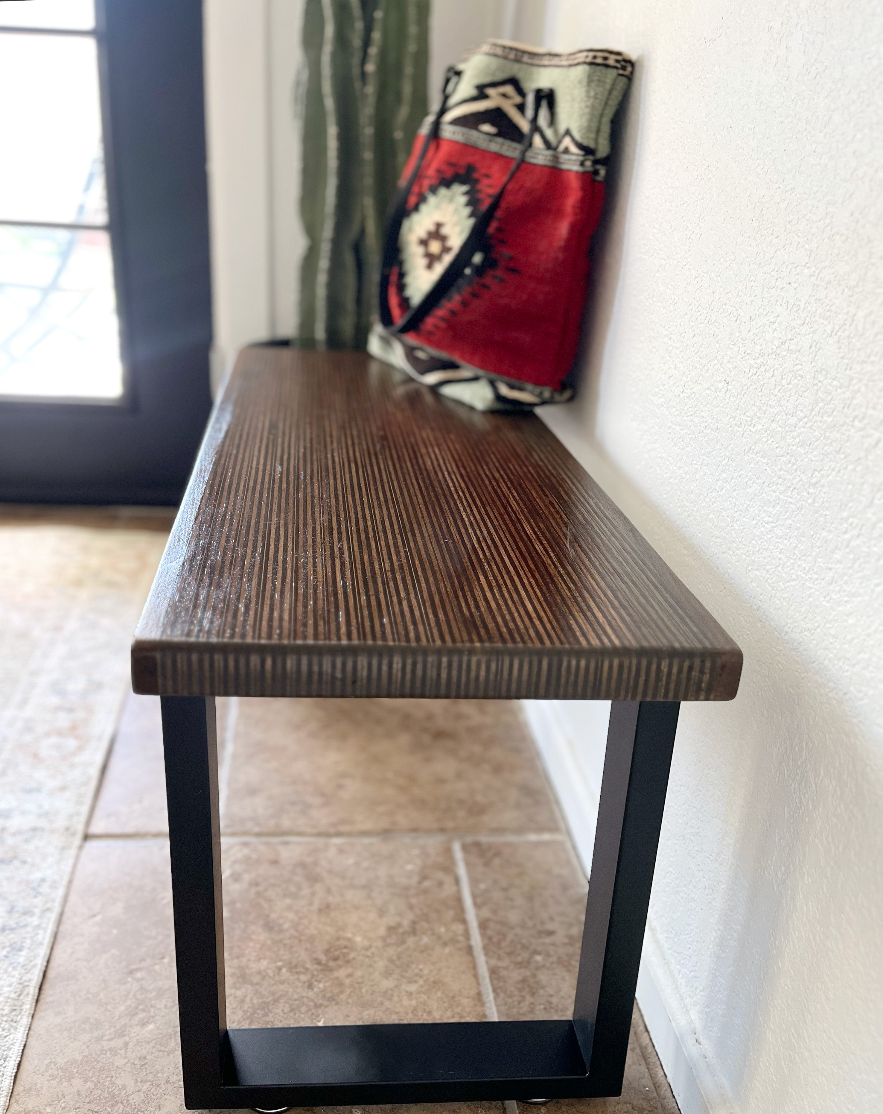 Wood & Metal Bench w/ Walnut Stain - (Metal U-shape or Hairpin Legs)