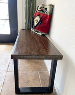 Load image into Gallery viewer, Wood &amp; Metal Bench w/ Walnut Stain - (Metal U-shape or Hairpin Legs)
