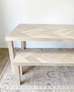 Load image into Gallery viewer, Custom Listing- 66” x 27” x 29.5H White Oak Double Herringbone Dining Table / Solid Wood 4-Post Legs
