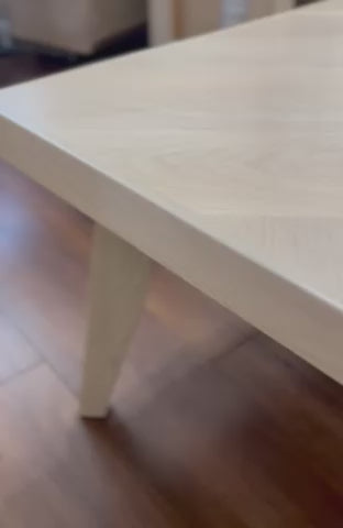 White Oak Single Herringbone Coffee Table, Metal Hairpin or Tapered Solid White Oak Wood Legs