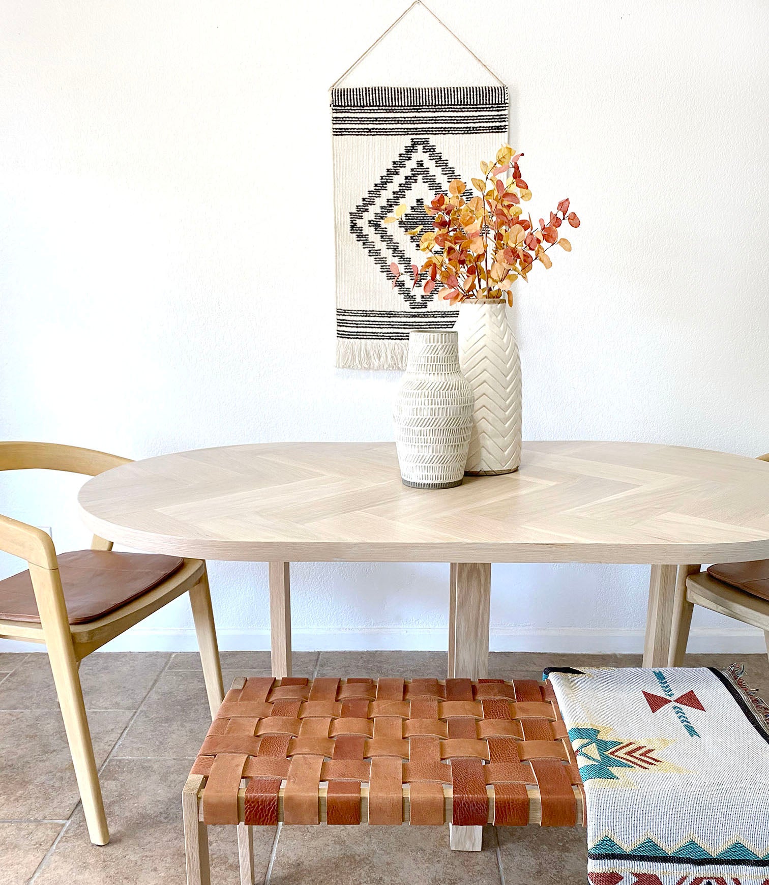 Oval Dining Table oak with X-Shaped Cross Wood Legs - Tipsy Oak Furniture