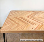 Load image into Gallery viewer, Oak Framed Natural Lath Wood Dining Table with Herringbone Top
