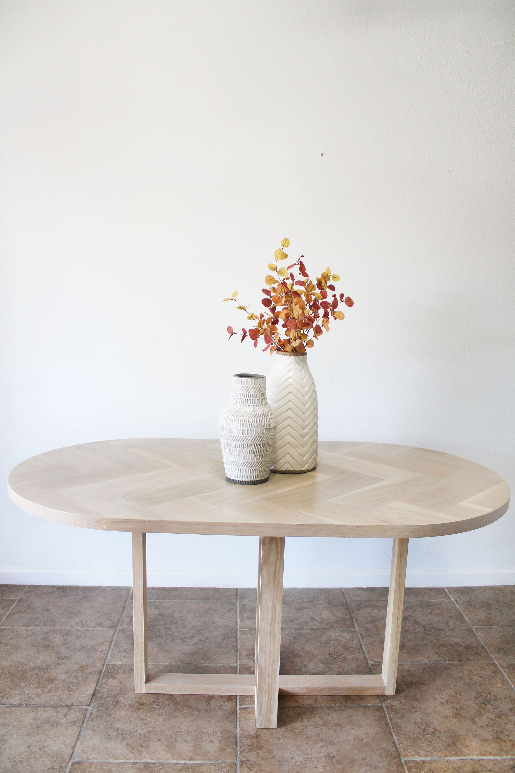 Oval Dining Table oak with X-Shaped Cross Wood Legs - Tipsy Oak Furniture