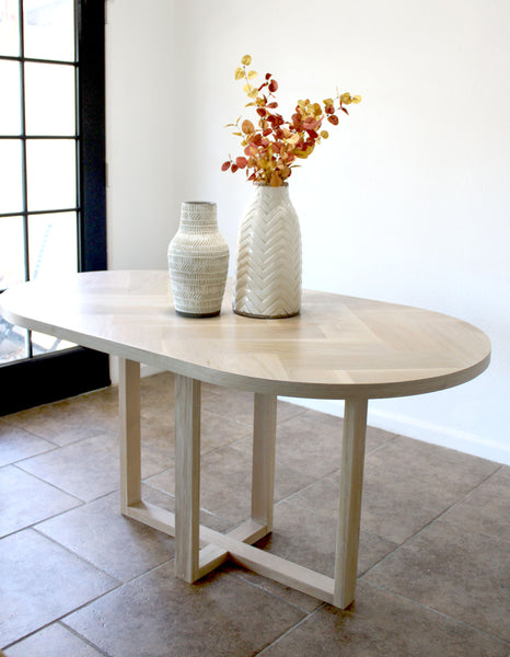 Oval Dining Table oak with X-Shaped Cross Wood Legs - Tipsy Oak Furniture