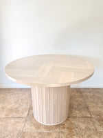 Load image into Gallery viewer, Round White Oak Wood Pedestal Dining Table, Single or Double Herringbone Top
