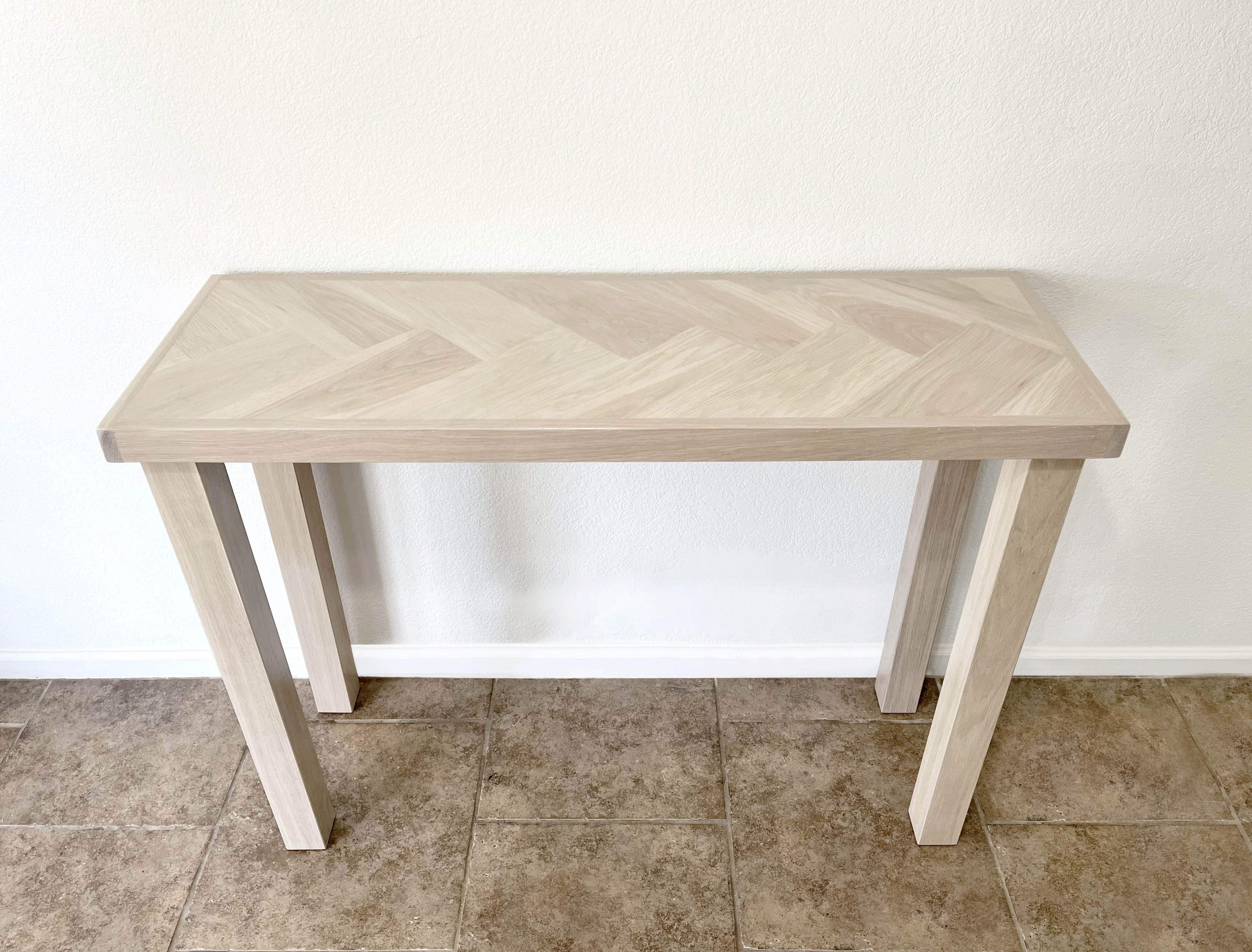 White Oak Herringbone Console Table with Solid Wood Legs