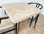 Load image into Gallery viewer, Square White Oak Dining Table with Herringbone Top, Solid Wood 4-Post or Metal Hairpin Legs
