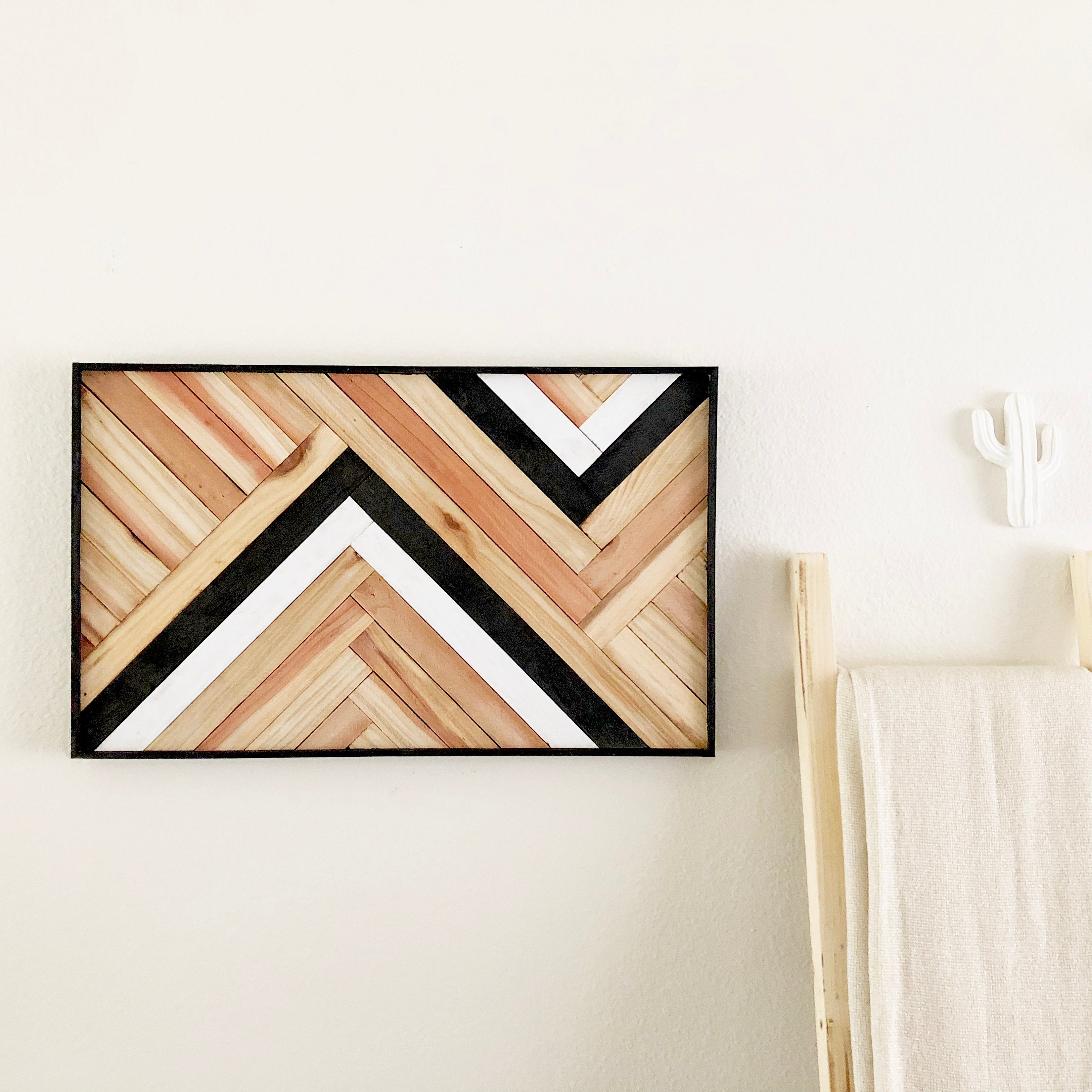 Minimal Black and White Wood Wall Artwork with Wood Frame