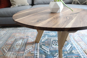Round Natural Walnut and Tapered White Oak Legs Coffee Table