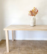 Load image into Gallery viewer, white oak herringbone dining table w/ oak wood legs
