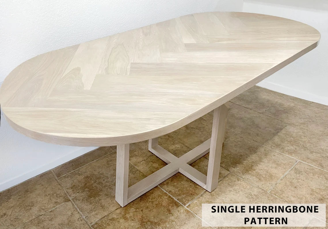 Oval Dining Table oak with X-Shaped Cross Wood Legs - Tipsy Oak Furniture