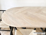 Load image into Gallery viewer, Oval White Oak Herringbone Dining Table with X-Shaped Cross Wood Base
