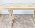 Load image into Gallery viewer, White Oak Herringbone Dining Table with Wood Pedestal Legs
