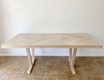 Load image into Gallery viewer, White Oak Trestle Style Dining Table with Herringbone Top, Solid Wood Pedestal Legs
